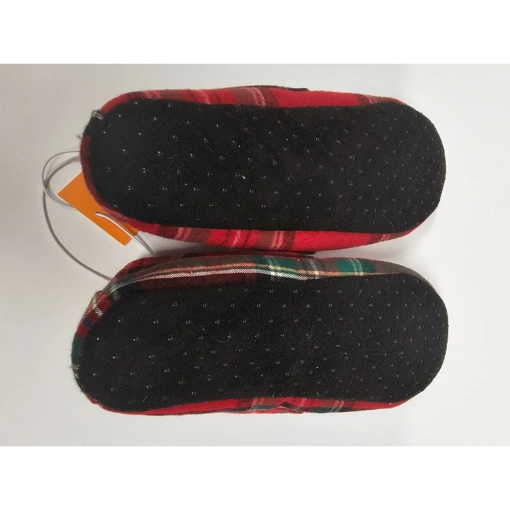 NWT Gymboree Red Plaid  Slipper Shoe with fur lining/gripper sole size kids 2-3